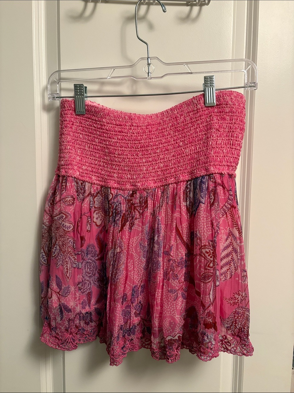 Hermant and Nandita Women's Pink Smocked Waist Floral Skirt